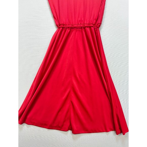 Vintage Entourage T.M Wrap Midi A-Line Dress Size Red Sleeveless Pleated Chic - Picture 11 of 12